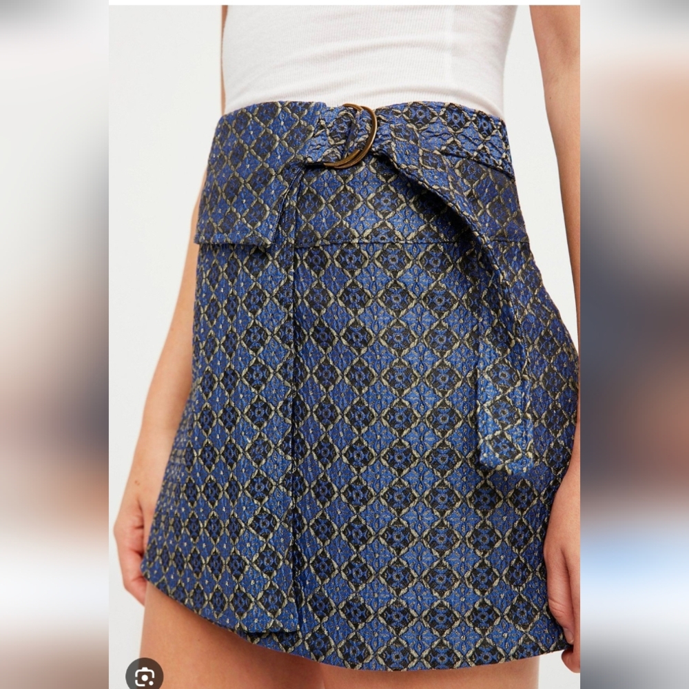 Free People Blue Brocade Vintage Femme Style Y2K Mini Skirt Size‎ 4